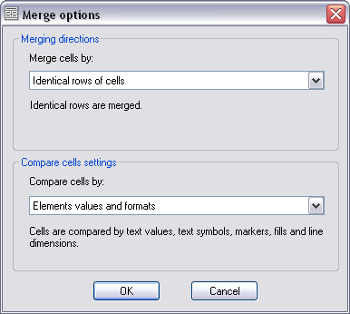 Merge options dialog box Merge options dialog box