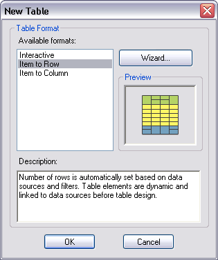 New Table dialog box New Table dialog box