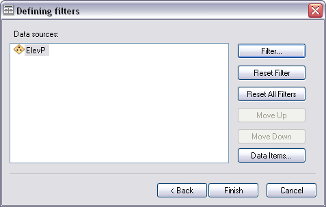 Defining filters dialog box Defining filters dialog box