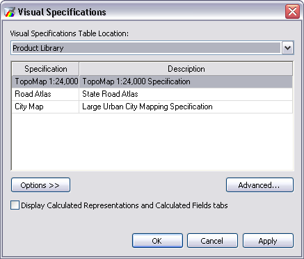 Visual Specifications dialog box Visual Specifications dialog box
