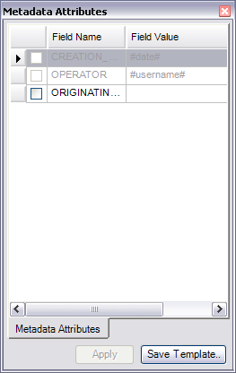 Metadata Attributes window Metadata Attributes window