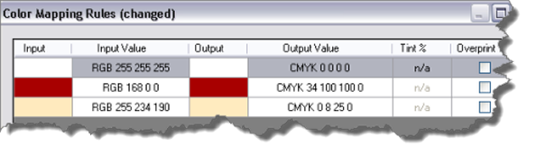 The Color Mapping Rules dialog box The Color Mapping Rules dialog box