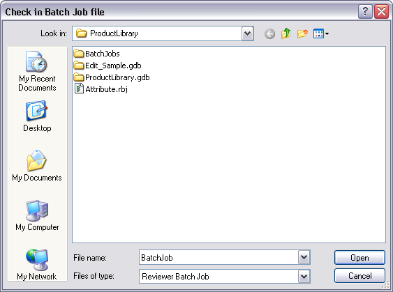 Check in Batch Job file dialog box Check in Batch Job file dialog box