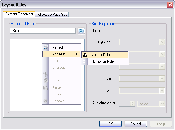 Layout Rules dialog box Layout Rules dialog box