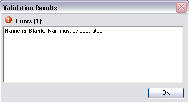 Validation Results showing errors Validation Results showing errors