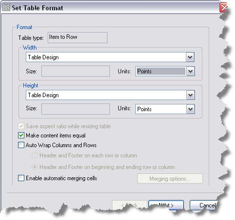 Set Table Format dialog box Set Table Format dialog box