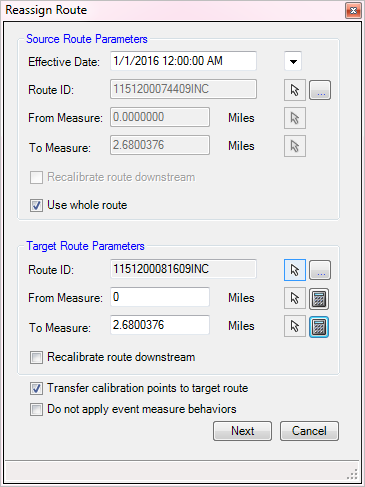 Reassign route wizard, first page