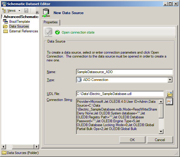 Sample ADO Connection data source created by browsing an existing UDL file Sample ADO Connection data source created by browsing an existing UDL file