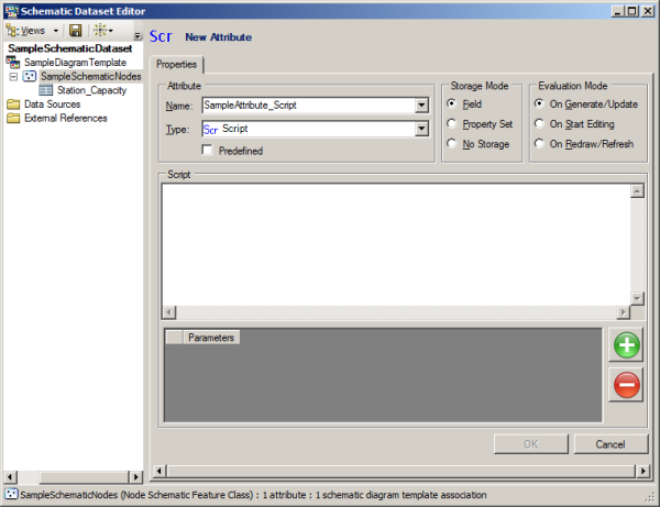 Sample Script attribute - Properties tab, initial content Sample Script attribute - Properties tab, initial content