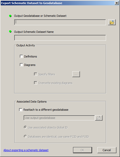 Export Schematic Dataset to Geodatabase dialog box Export Schematic Dataset to Geodatabase dialog box