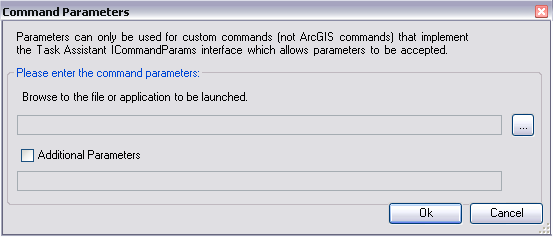 Command Parameters browse dialog box with option for launching an application Command Parameters browse dialog box with option for launching an application