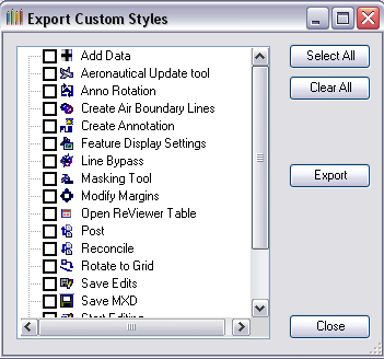 Export Custom Styles dialog box Export Custom Styles dialog box