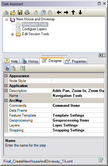 The Task Assistant pane with the Designer tab The Task Assistant pane with the Designer tab