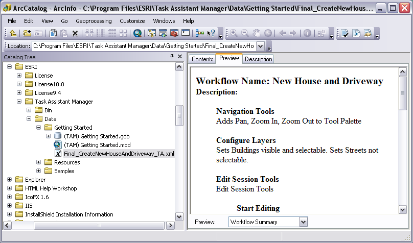 Task assistant workflow summary in ArcCatalog Task assistant workflow summary in ArcCatalog