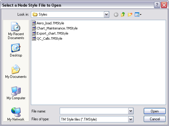 Select a Node Style File to Open dialog box Select a Node Style File to Open dialog box