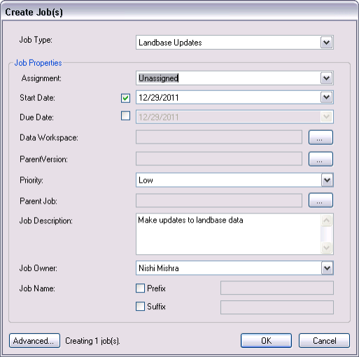 Create Job(s) dialog box