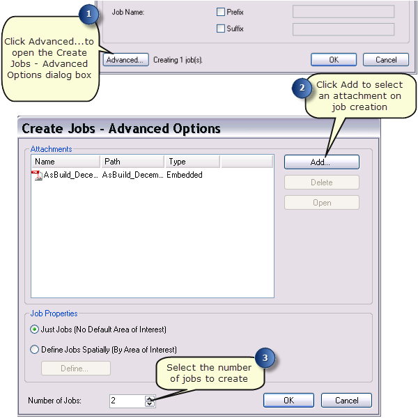 Create Jobs - Advanced options dialog box