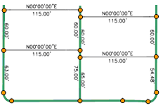 Using the 2-Point Line window lets you quickly fill in the lines between the parcels.