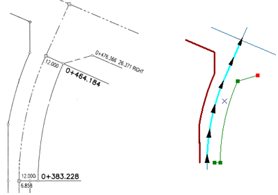 The survey plan (left) and the sketch in ArcGIS (right), created with the Offset Line window