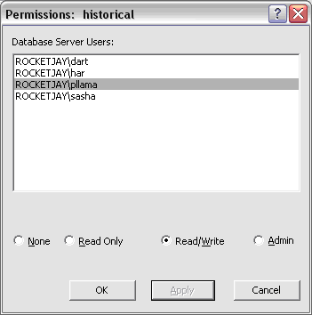 Geodatabase-level permission dialog box