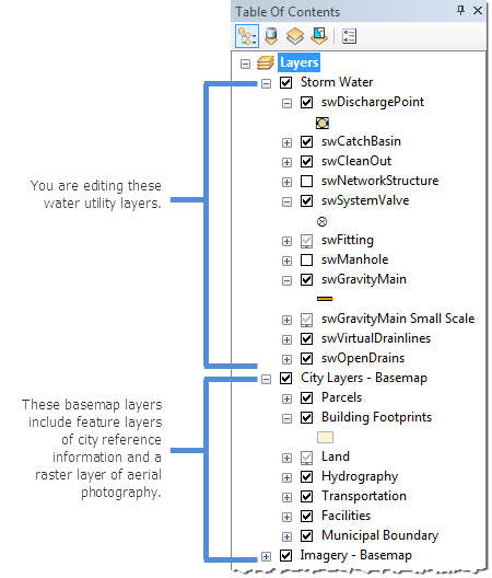 Table of contents showing operational and basemap layers