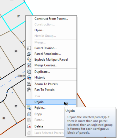 Unjoin a parcel