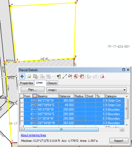 Lines grid on the Parcel Details dialog box