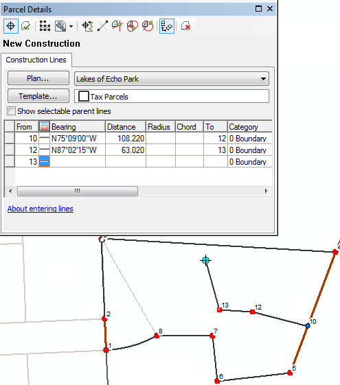 Split a parcel using construction lines