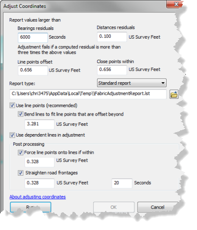 Adjust Coordinates dialog box