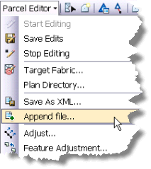 Parcel Editor menu