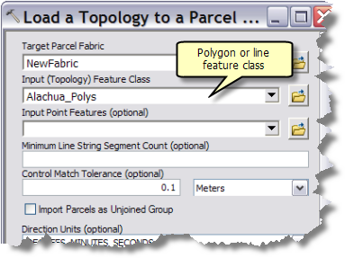 Load a Topology to a Parcel Fabric dialog box