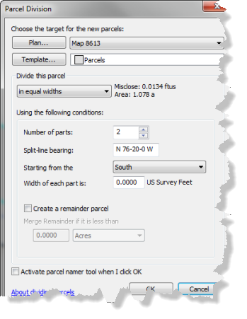 Parcel Division dialog box