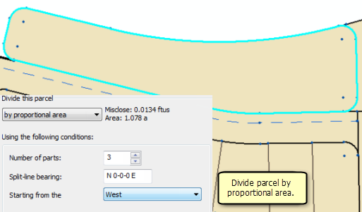 Divide parcel by proportional area