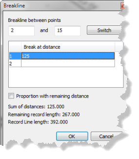 Breakline dialog box