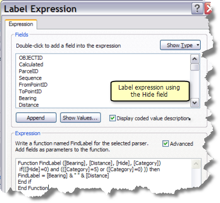 Label expression using the Hide field