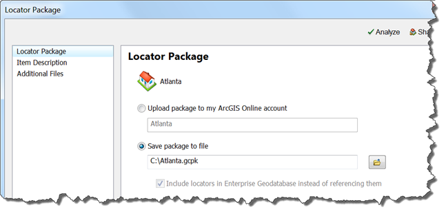 Locator Package dialog box