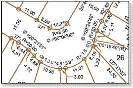 Parcel feature boundaries with a mix of straight line and curved segments