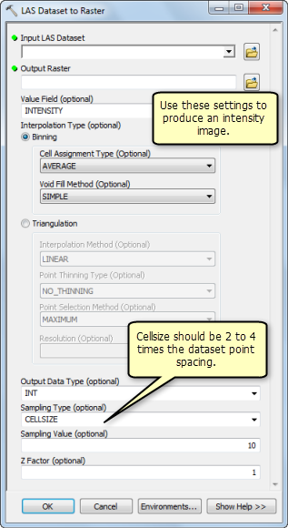 LAS Dataset to Raster tool