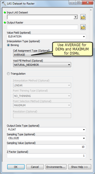 LAS Dataset to Raster dialog box