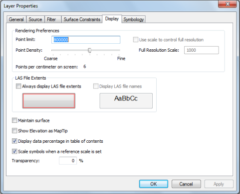 LAS dataset Layer Properties dialog box - Display tab