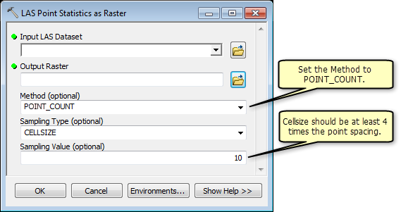 LAS Point As Raster geoprocessing tool