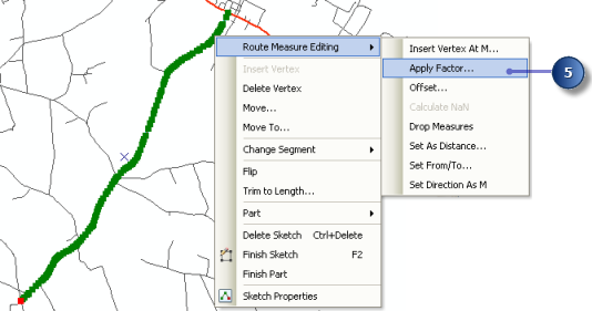 Route Measure Editing menu, Apply Factor command