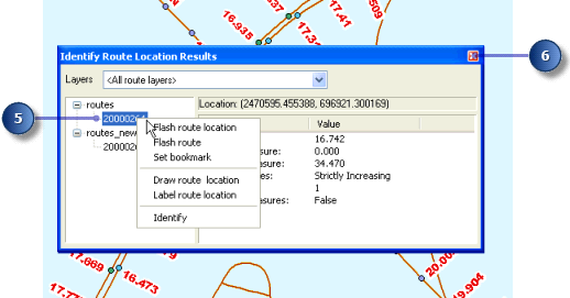 Identify route location results window.
