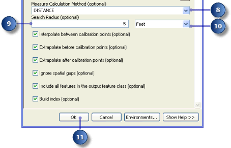 Bottom of calibrate routes tool