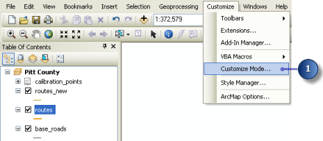 Customize Mode option, on the ArcMap Customize menu.