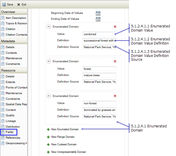 Resource Fields page: Enumerated Domain