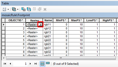 Mosaic dataset attribute table