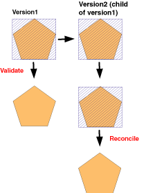 Any dirty area introduced and validated in the parent version, whether or not it was present in the child version, will remain validated as a result of the reconcile.