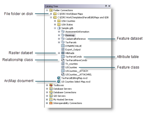 The catalog tree view in ArcCatalog