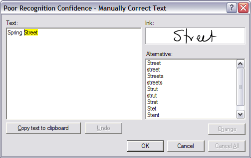 Poor Recognition Confidence dialog box